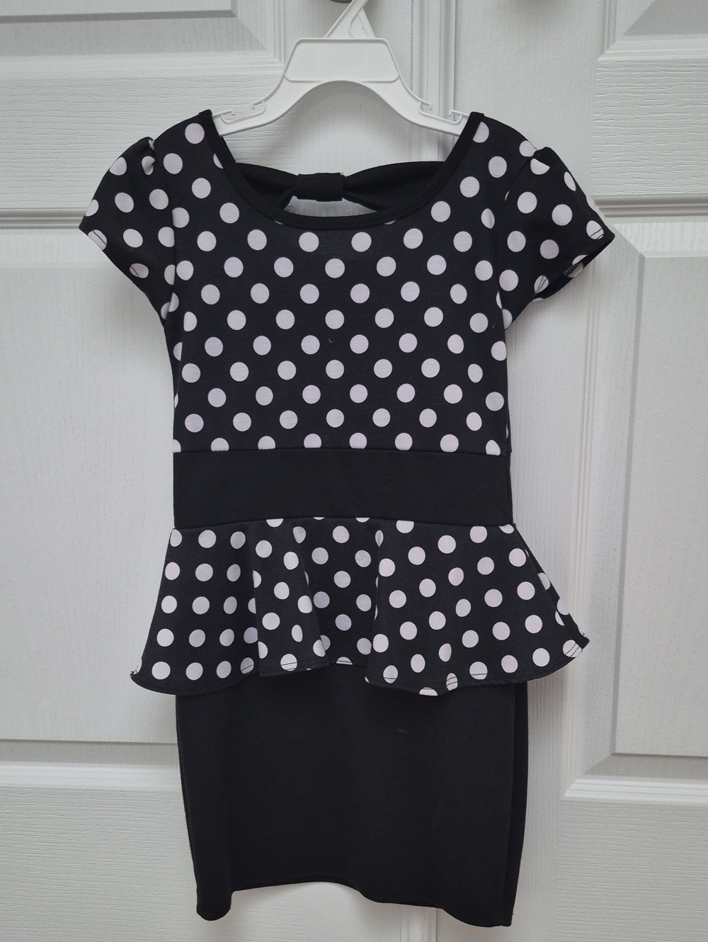 Girls Black & White Polka Dot Peplum Party Dress